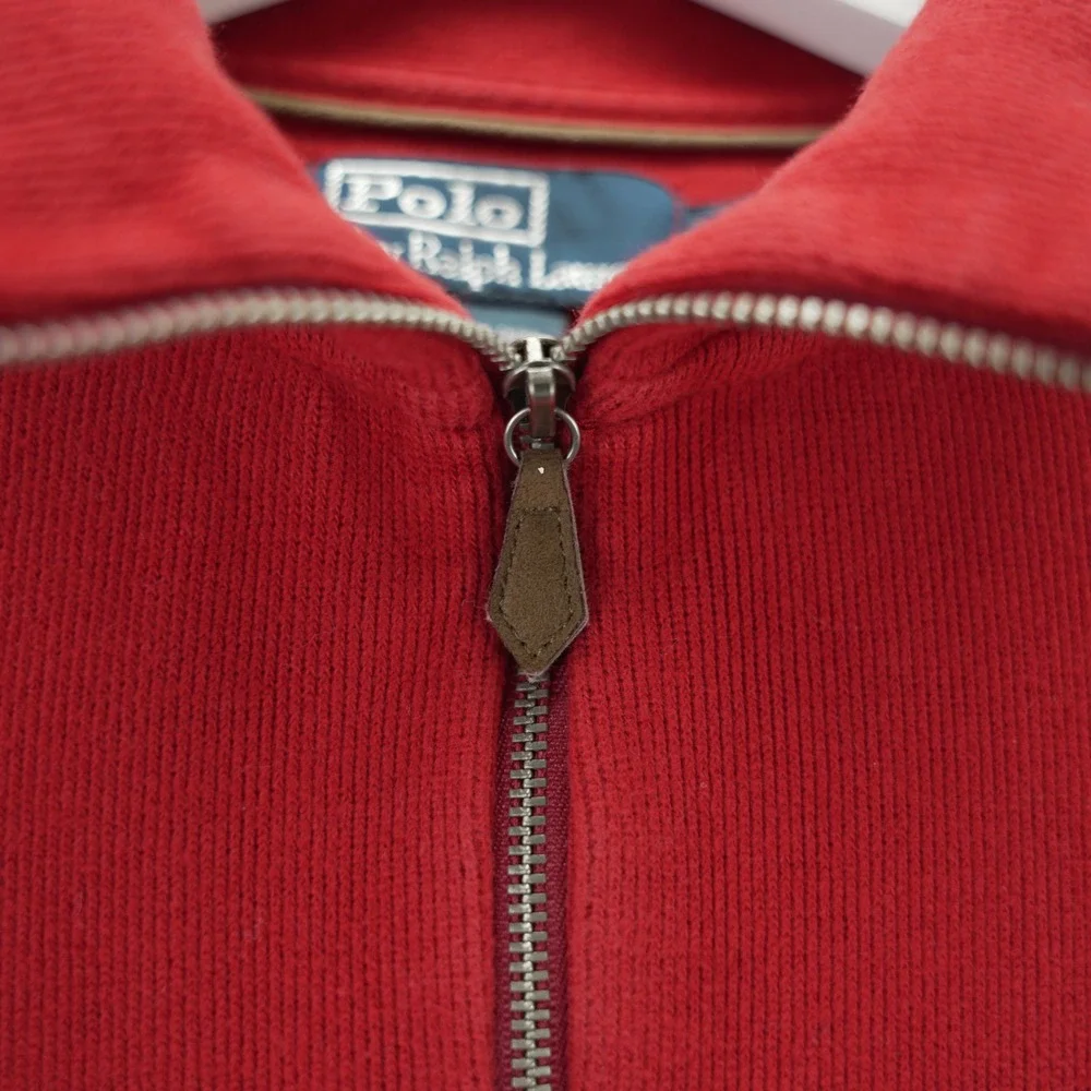 Polo Ralph Lauren Estate Rib Red Quarter Zip Pullover Sweater Mens L Pony Logo